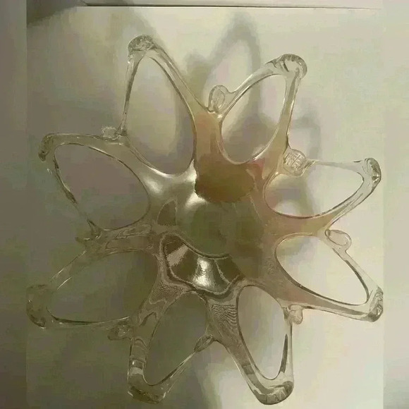Decorative 8 Point Blown Glass Bowl/Dish Murano Style Opal/Pearl Art - Picture 2 of 10